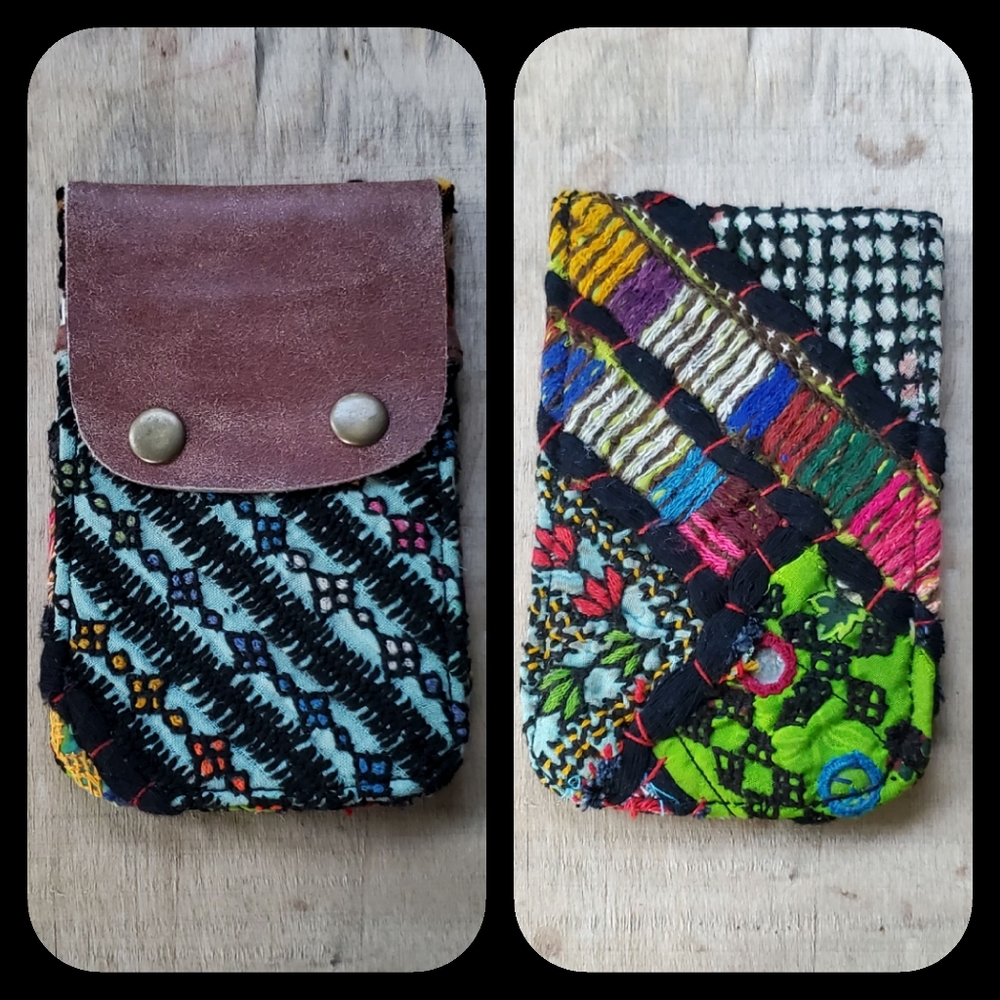 🧠🍳 Free People Boho Embroidered Repurposed vtg banjara hippie Wallet card case
